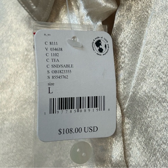 NWT Free People Women’s Satin Button Down Shirt Large Sand Beige Long Sleeve - Picture 6 of 8